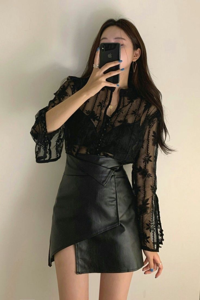 Sheer Lace And Leather Elegance