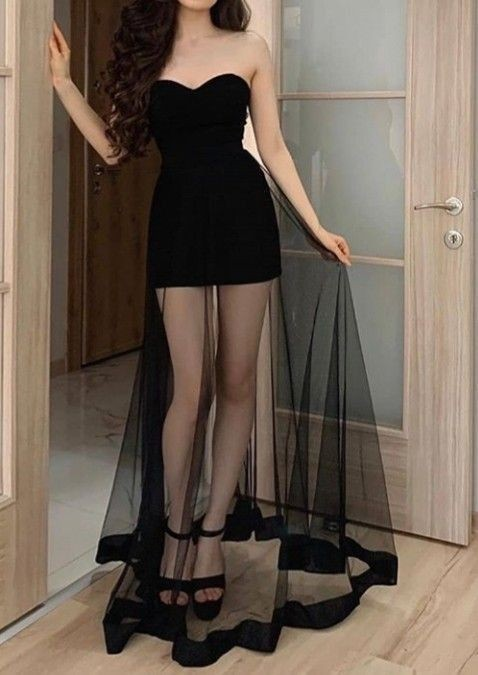 Sultry Strapless Black Sheer Gown