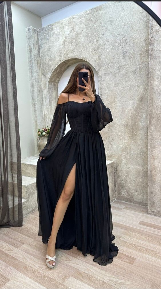Sultry Off-Shoulder Black Gown