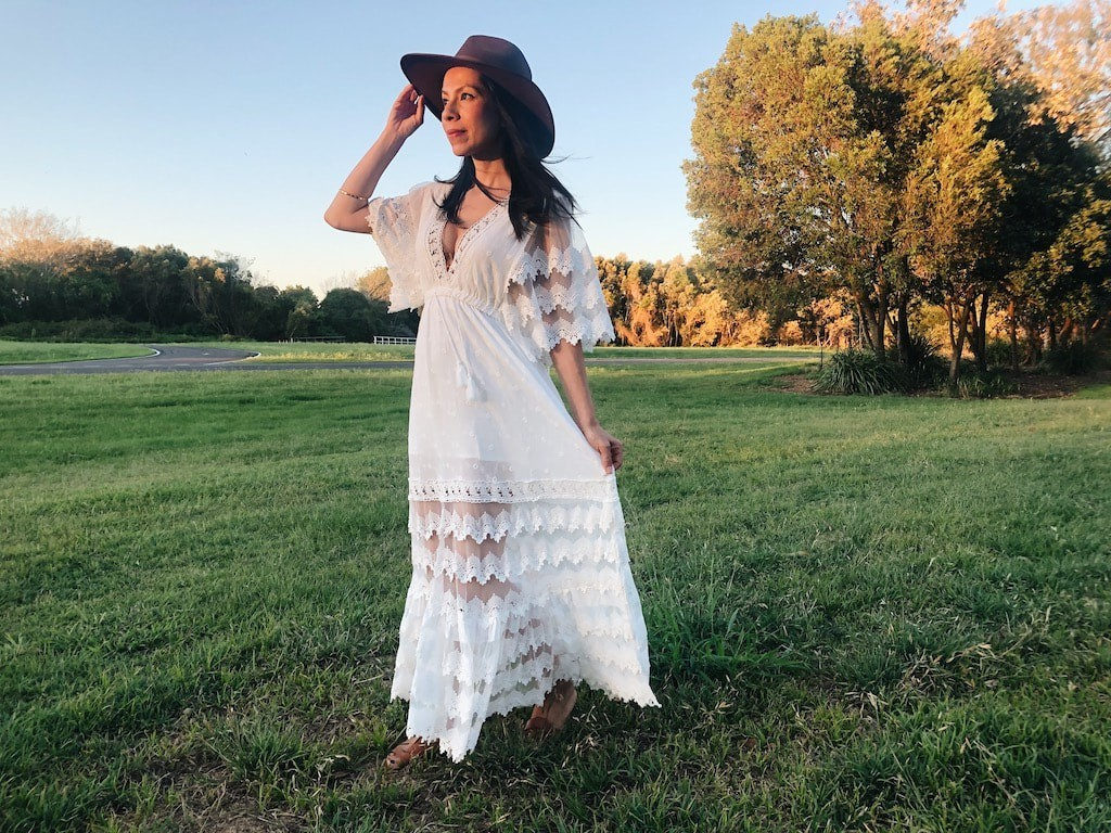 Lace-Tiered Maxi With Flutter Sleeves
