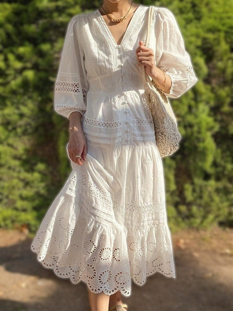 Ethereal Eyelet Lace Midi Dress