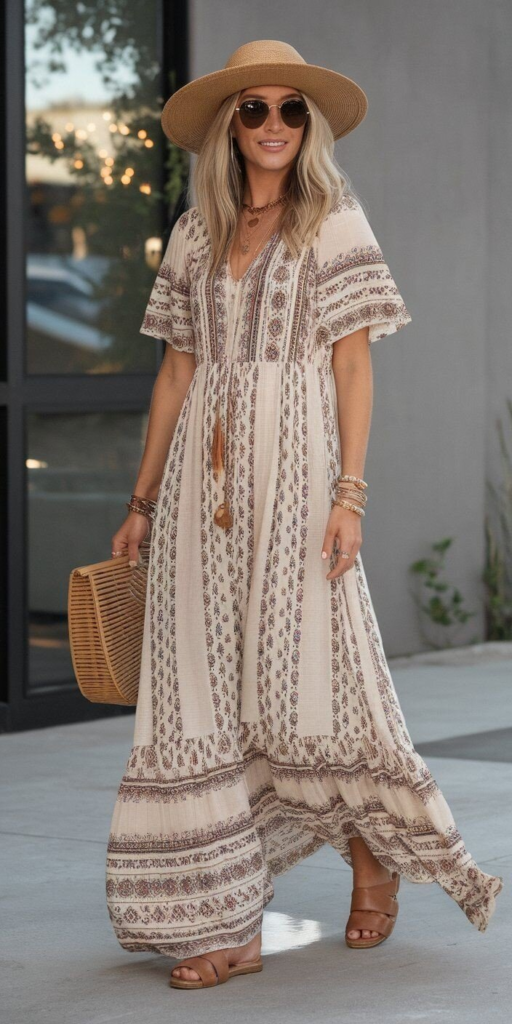 Flowy Patterned Maxi With Boho Flair