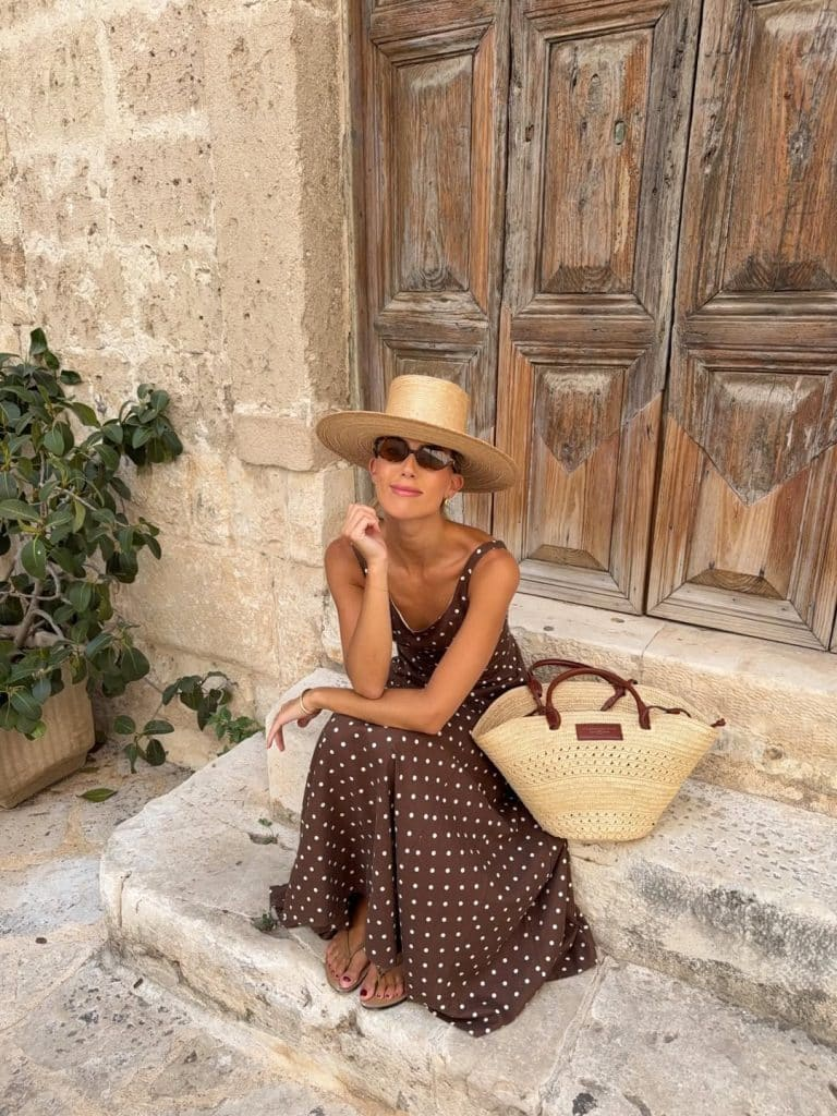 Polka Dot Maxi Dress + Straw Hat