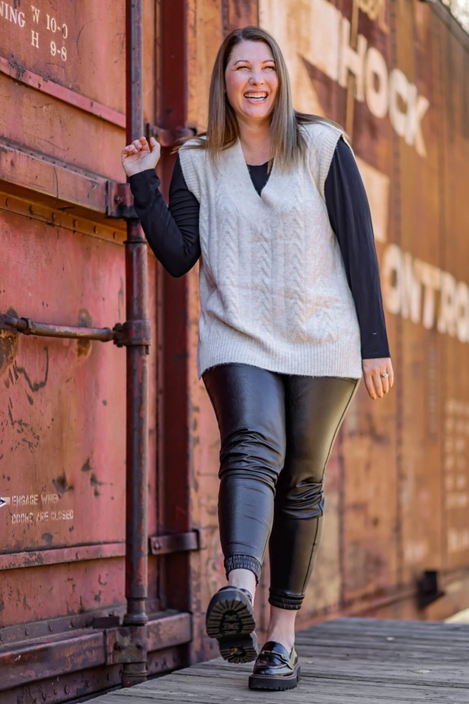 19. Chic Comfort: Sweater Vest And Leggings