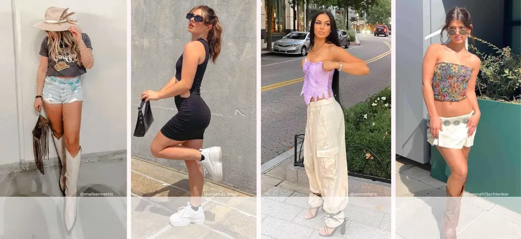 Printed Tank Top with Shorts or Skirt with Cowboy Boots: Boho Meets Rocker