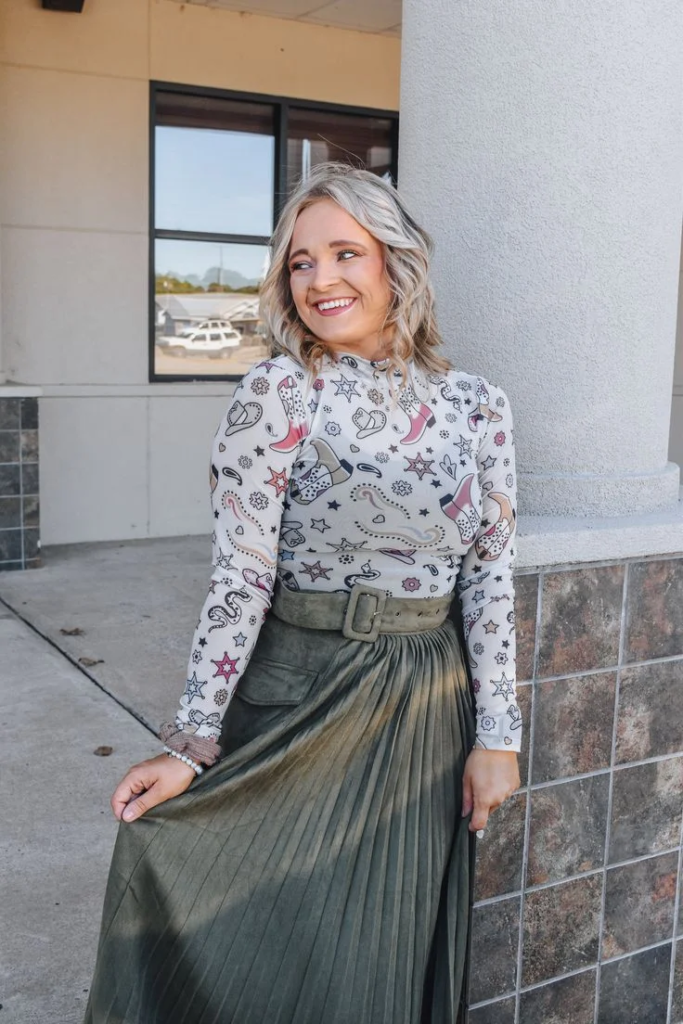 Printed Top with Pleated Skirt