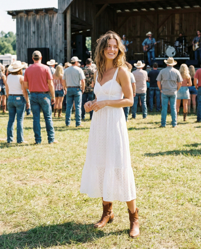 Eyelet Dress with Ankle Boots