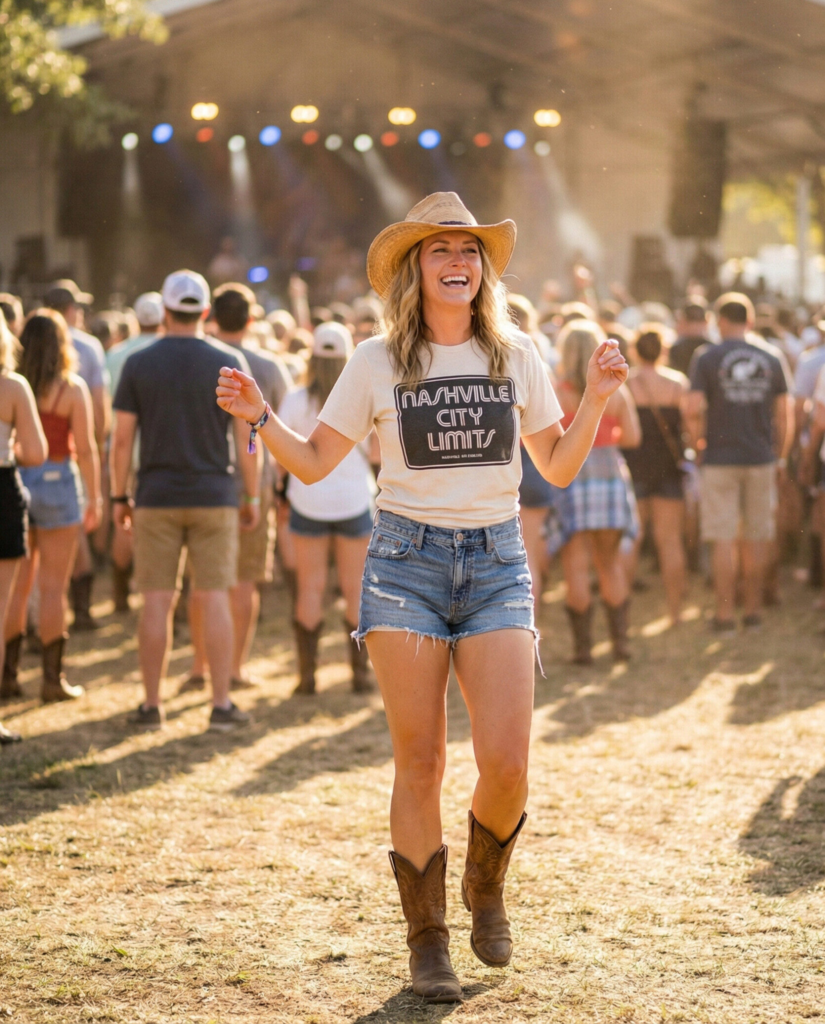 Graphic Country Tee with Cutoff Shorts