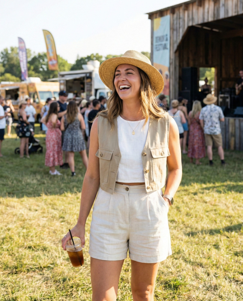 Cropped Vest with Linen Shorts