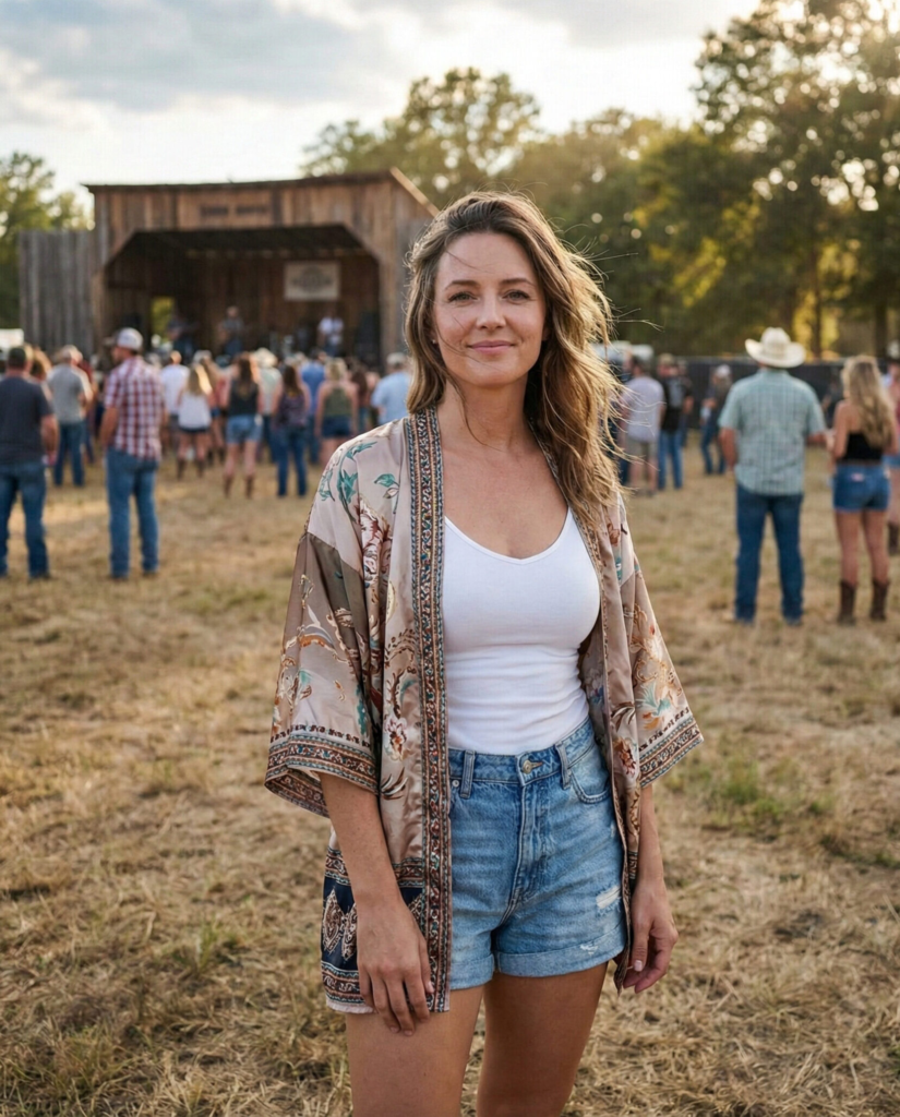 Lightweight Kimono over Tank and Denim