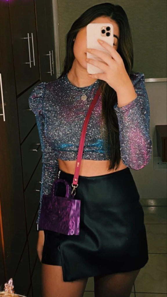 Sequin Crop Top with Statement Bag