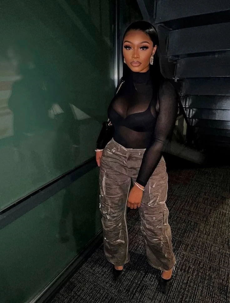 Sheer Mesh Top with Cargo Pants