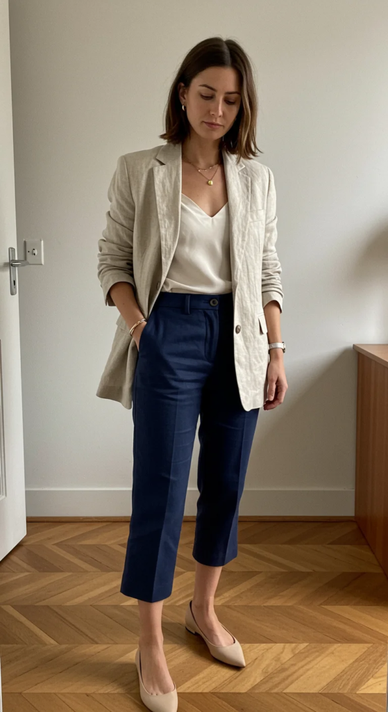 Linen Blazer and Cropped Trousers