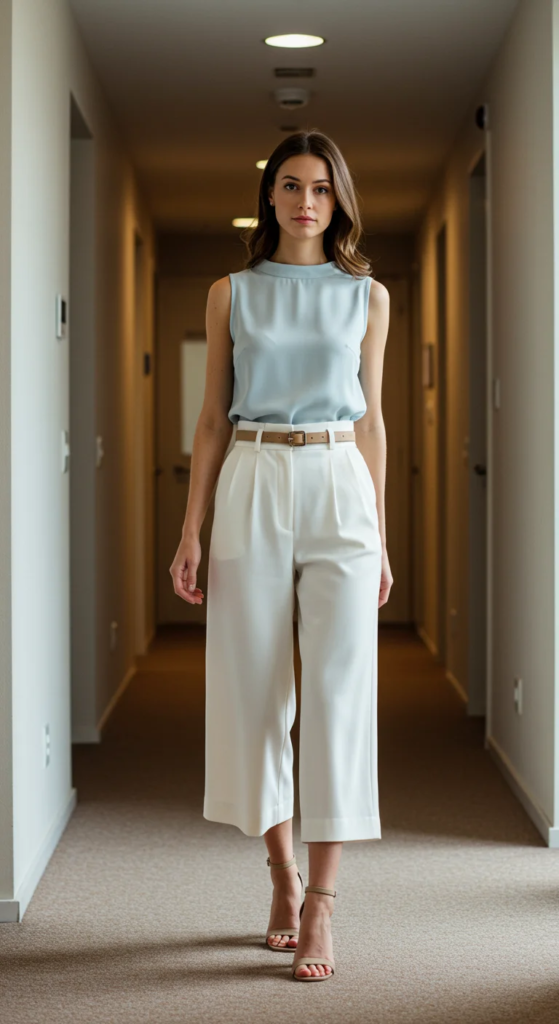 Wide-Leg Culottes and Sleeveless Blouse