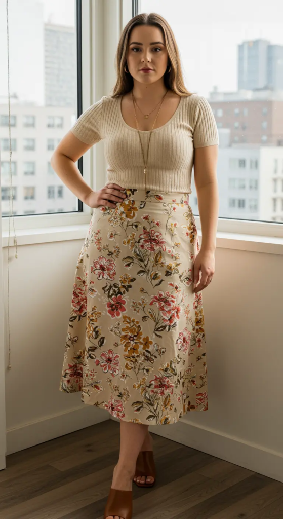 Midi Skirt and Short-Sleeve Knit Top