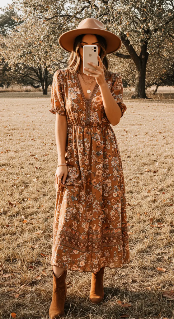 Boho Maxi Dress and Western Boots