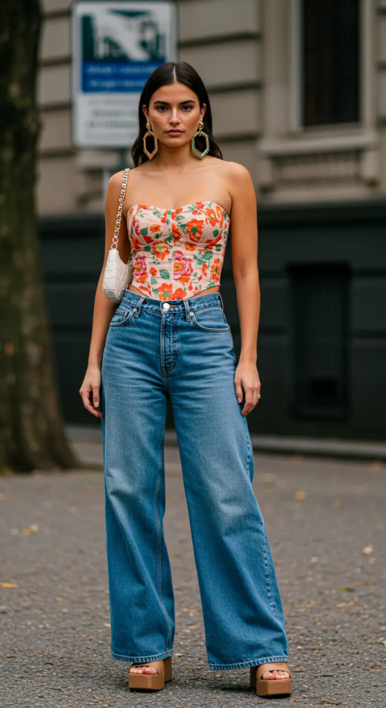 Corset Top and Wide-Leg Jeans