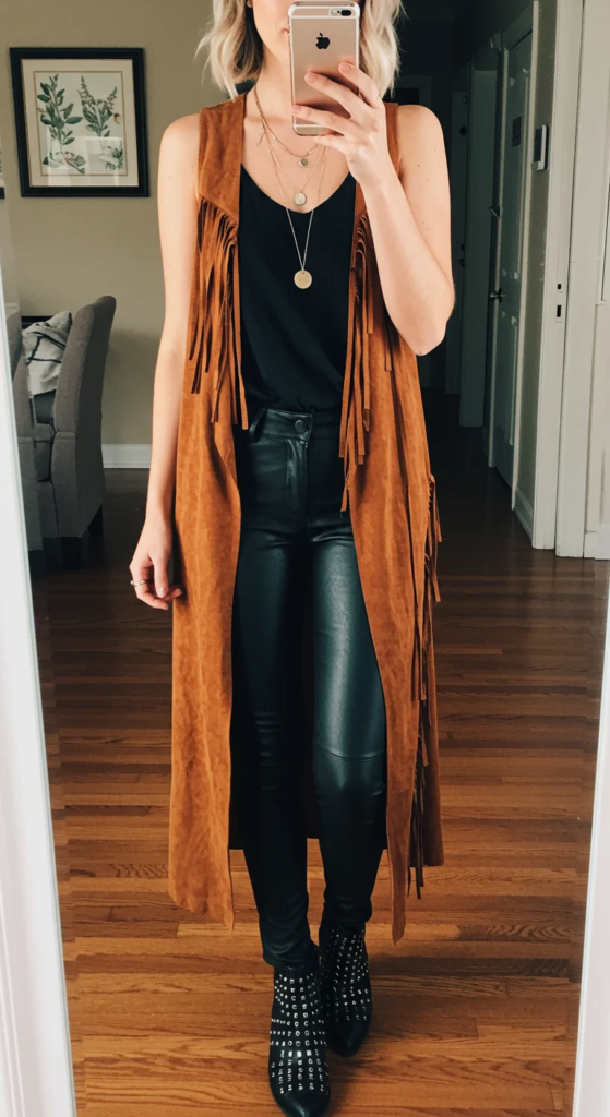 Fringe Vest and Leather Leggings