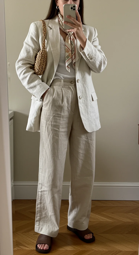 Linen Blazer and Wide-Leg Trousers