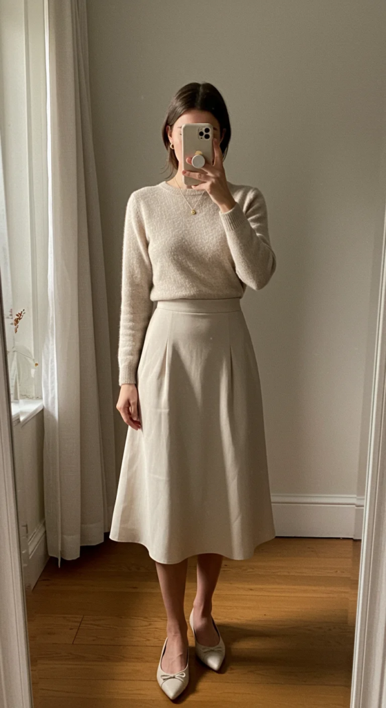 Cropped Cashmere Sweater and High-Waisted Skirt