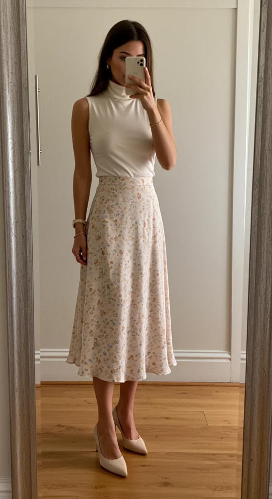 Sleeveless Turtleneck and Midi Skirt