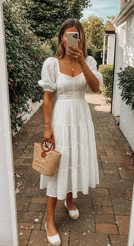 Eyelet Sundress with Puff Sleeves
