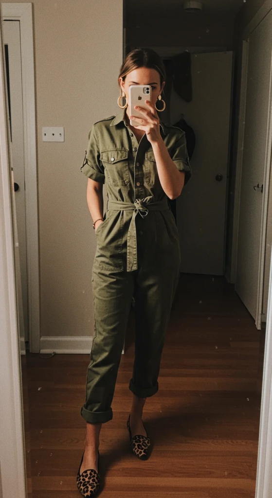 Utility Jumpsuit and Statement Earrings