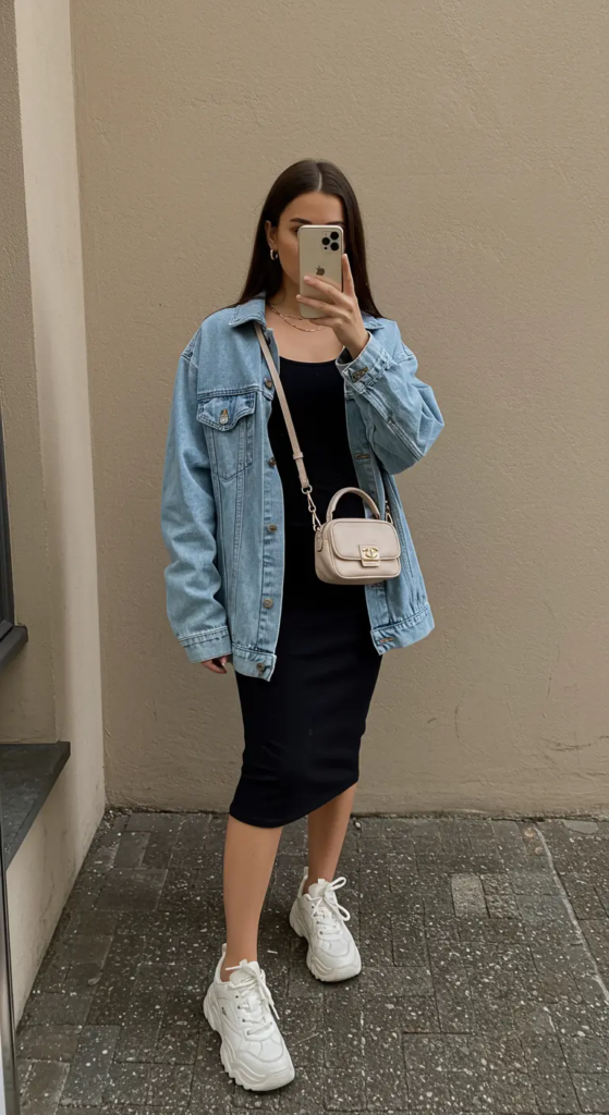 Bodycon Dress and Oversized Denim Jacket