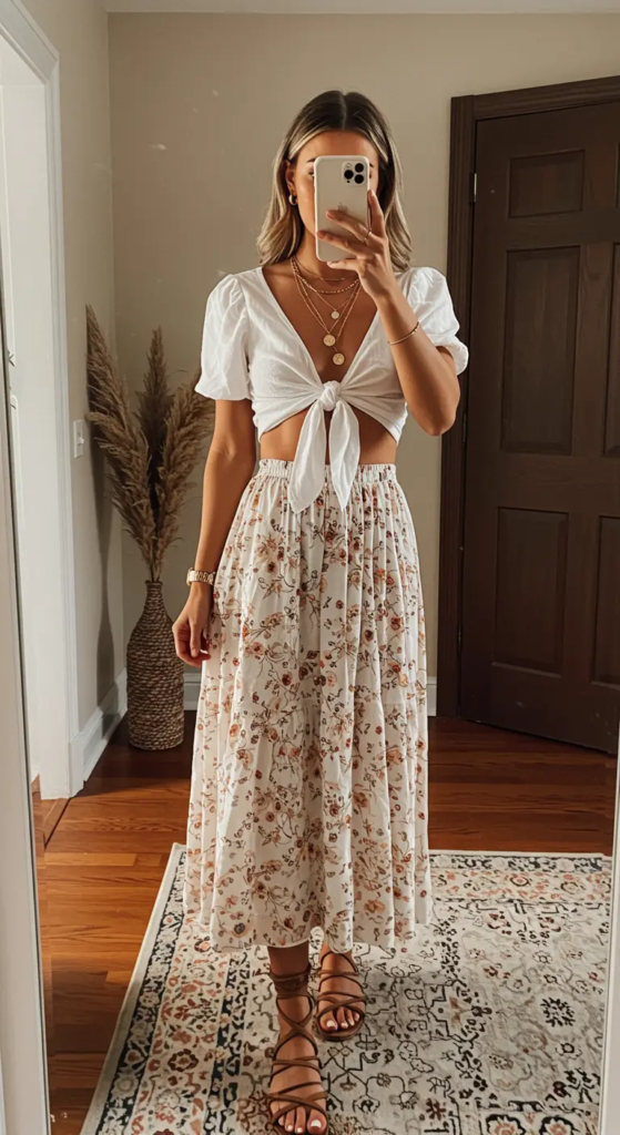 Tie-Front Crop Top and Maxi Skirt