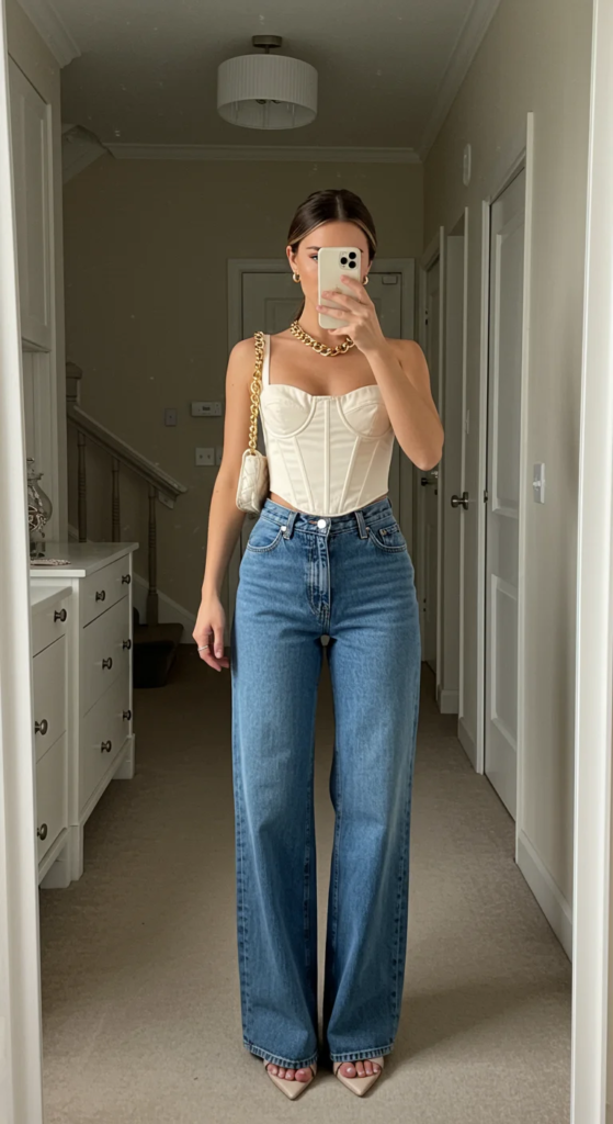 Corset Top and Wide-Leg Jeans
