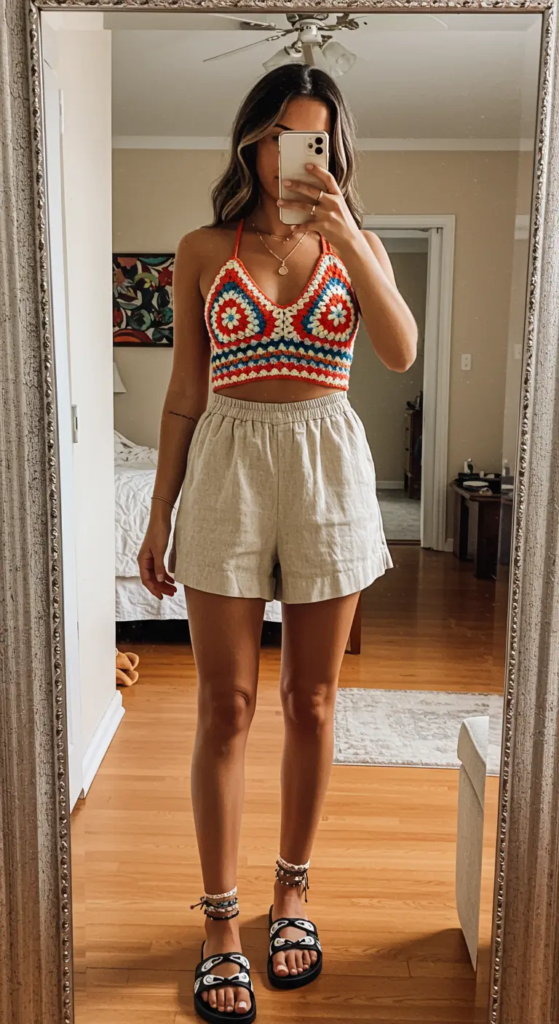 Crochet Top and Linen Shorts
