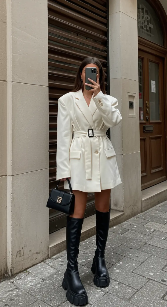 Blazer Dress and Chunky Boots