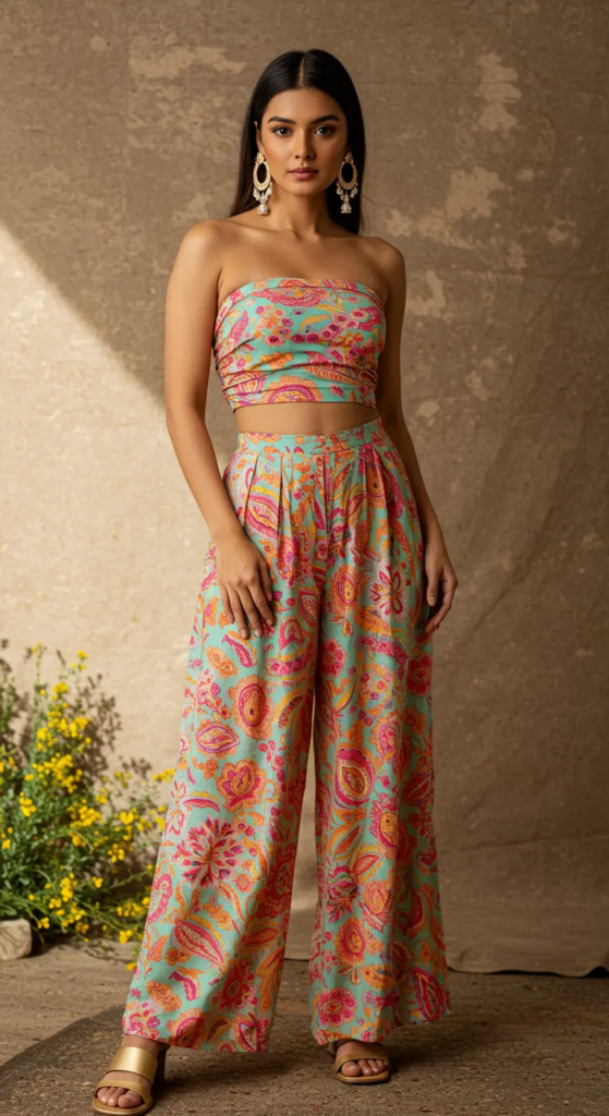 Bandeau Top and High-Waisted Palazzo Pants