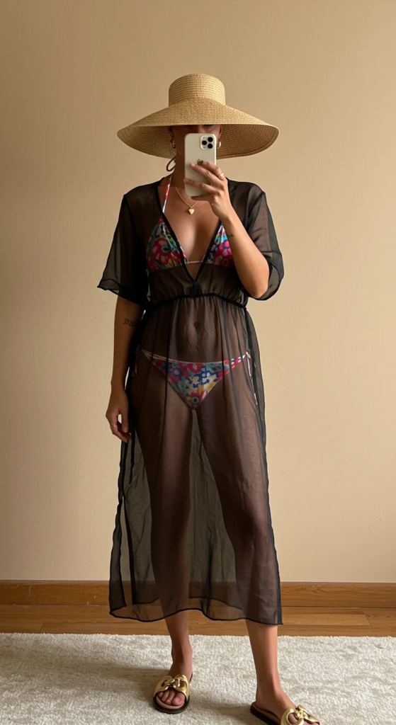 Sheer Maxi Dress Over Swimwear