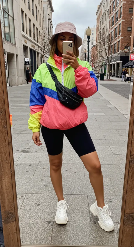 Colorblock Windbreaker and Bike Shorts