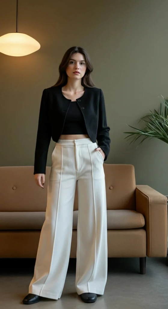 Cropped Bolero with High-Waisted Pants