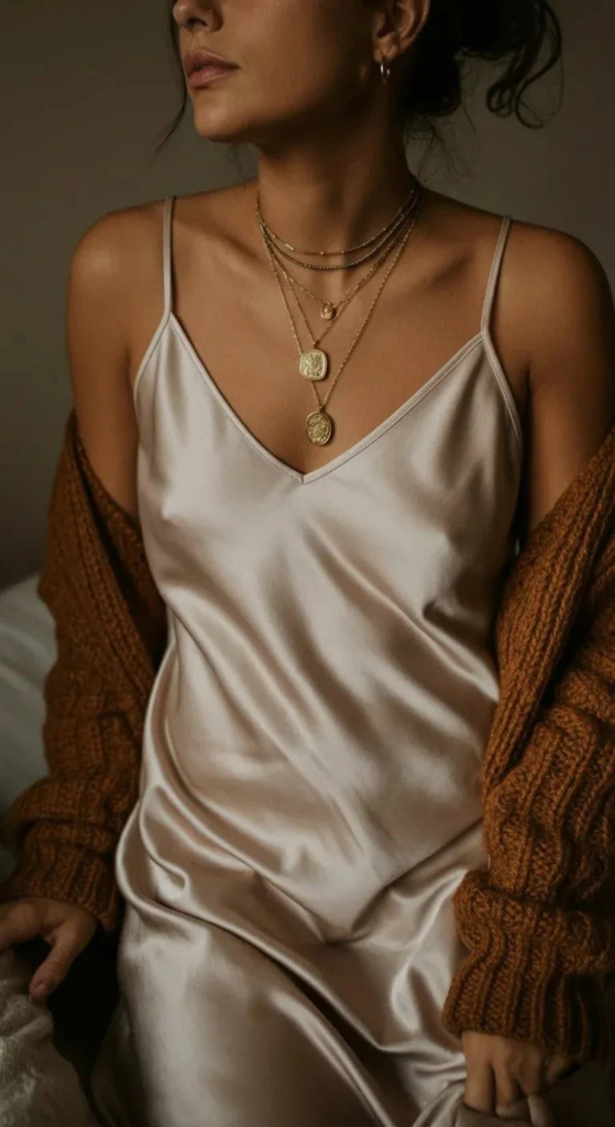 Slip Dress with Layered Necklace
