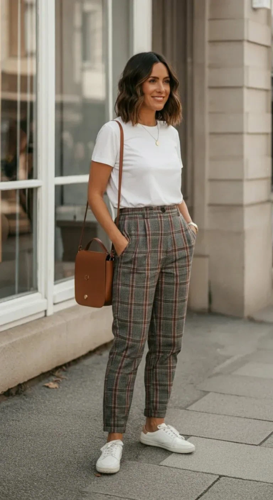 Plaid Pants with White Tee