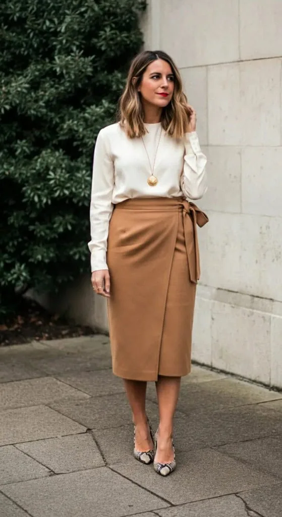 Wrap Style Pencil Skirt with Layered Top