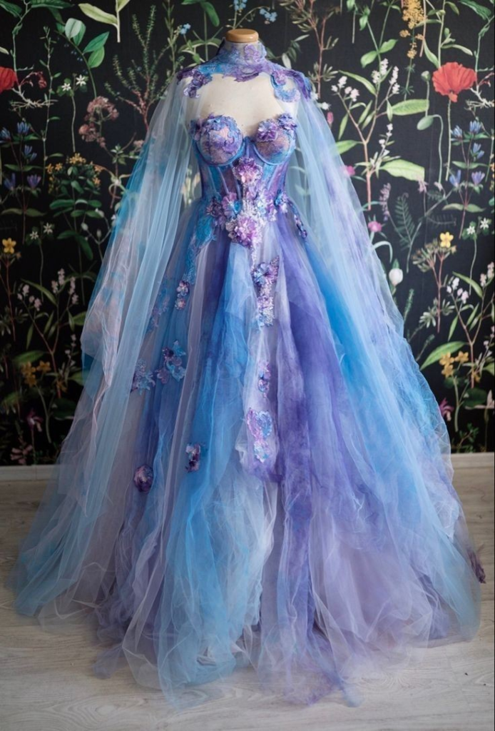 5. Ethereal Blue-Violet Floral Gown