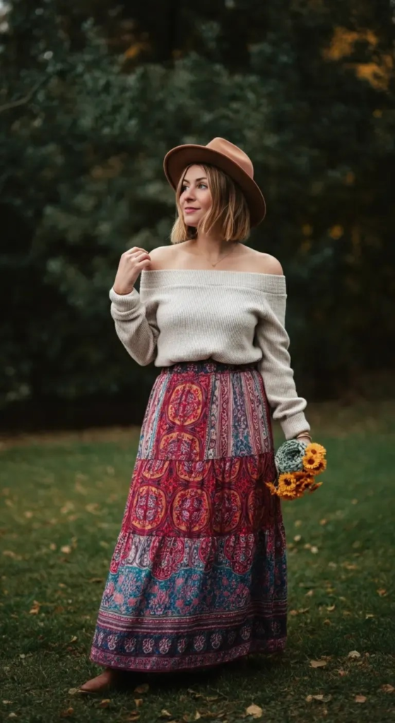 Off-Shoulder Top with Maxi Skirt