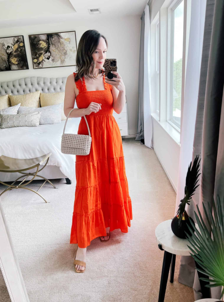 Vibrant Orange Tiered Maxi Dress