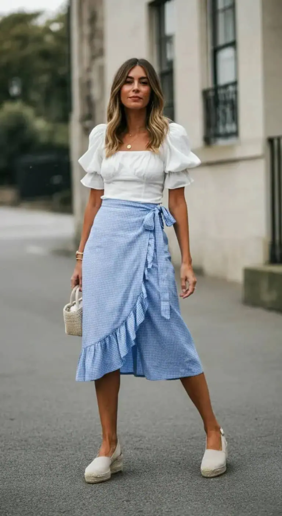 Gingham Wrap Skirt Ensemble