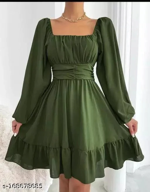 17. Enchanted Forest Green Puff Sleeve Dress