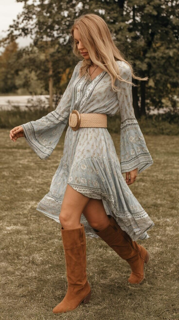 Flowy Floral Dress With Woven Belt