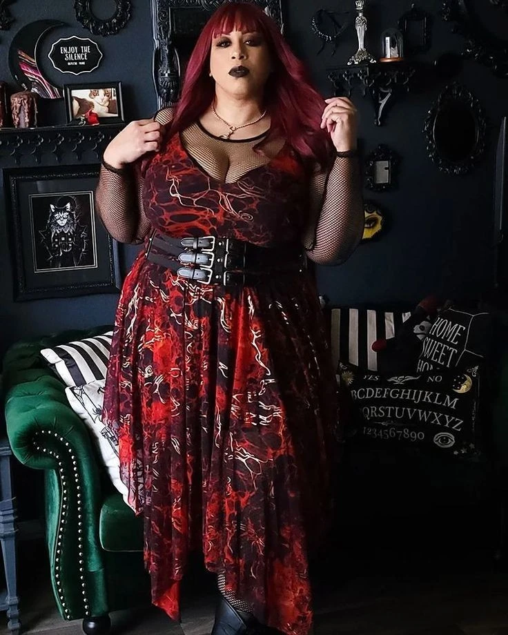 Fiery Inferno Mesh-Sleeved Dress