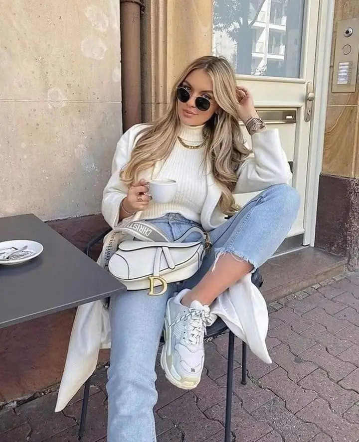 Cream Cardigan With Elevated Denim Look