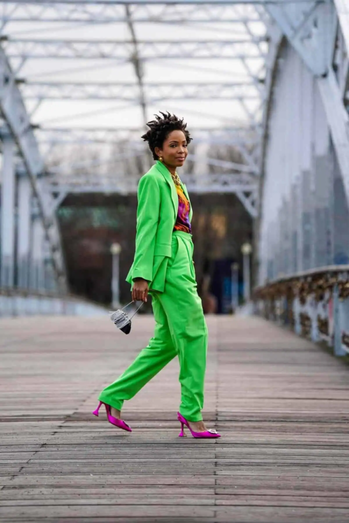 Bold Green Suit With Pop Accessories