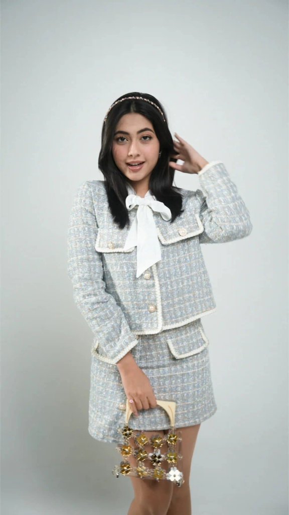 Chic Tweed Set With Feminine Flair