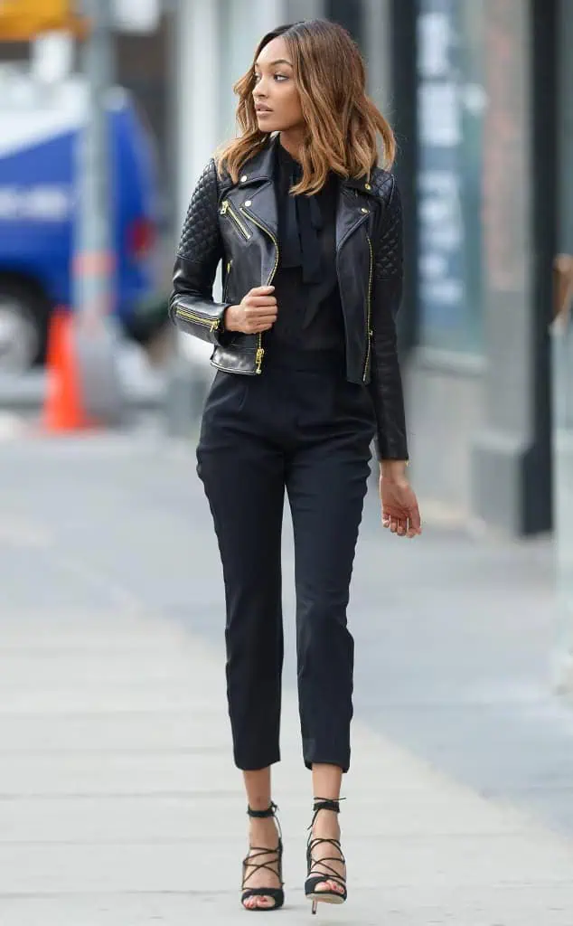 Sleek Leather Jacket And All-Black Ensemble